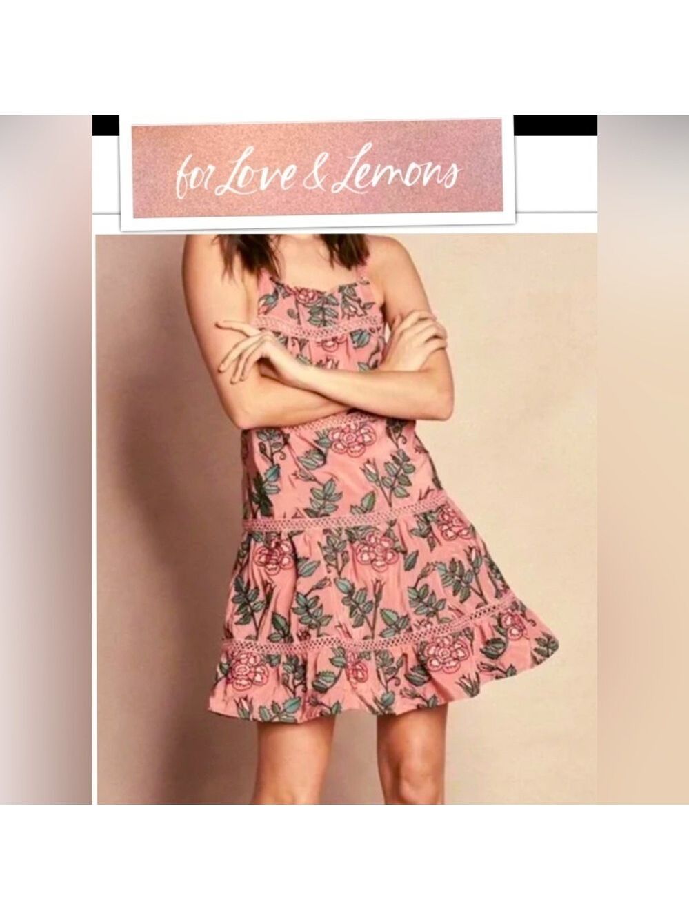 For Love & Lemons Rosali Floral Embroidered Crochet Tank Dress size M